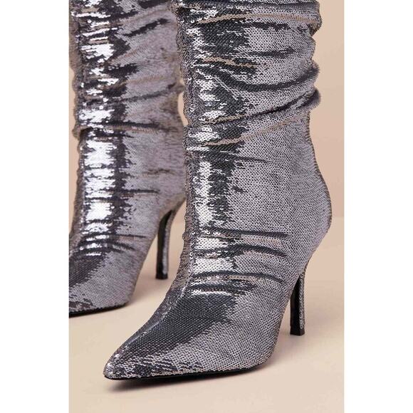 D'Amelio Footwear Cristean Silver Sequin Pointed-Toe Slouchy Knee-High Boots - Picture 3 of 4